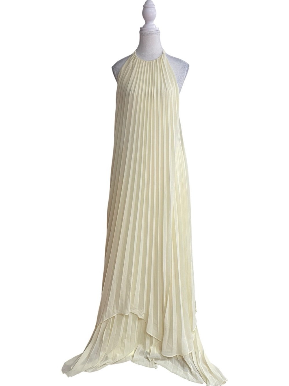 Lulus Dorala Pleated Halter Lace-Up Tiered Maxi Dress Light Yellow